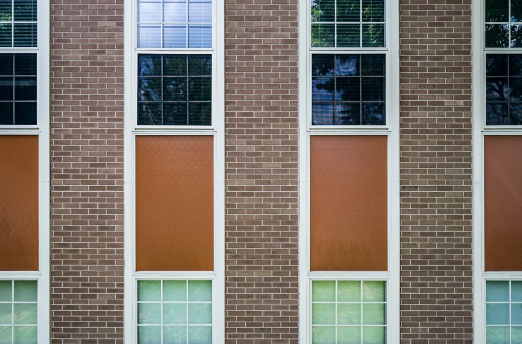 Building facade with windows and brick